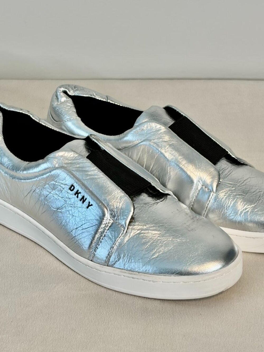 DKNY Silver Leather "Slide-In Sneakers" NWOT